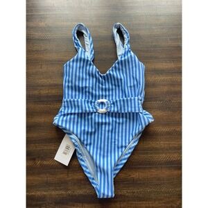 Dippin Daisies Blue Striped Ring Detail One Piece Swimsuit XS